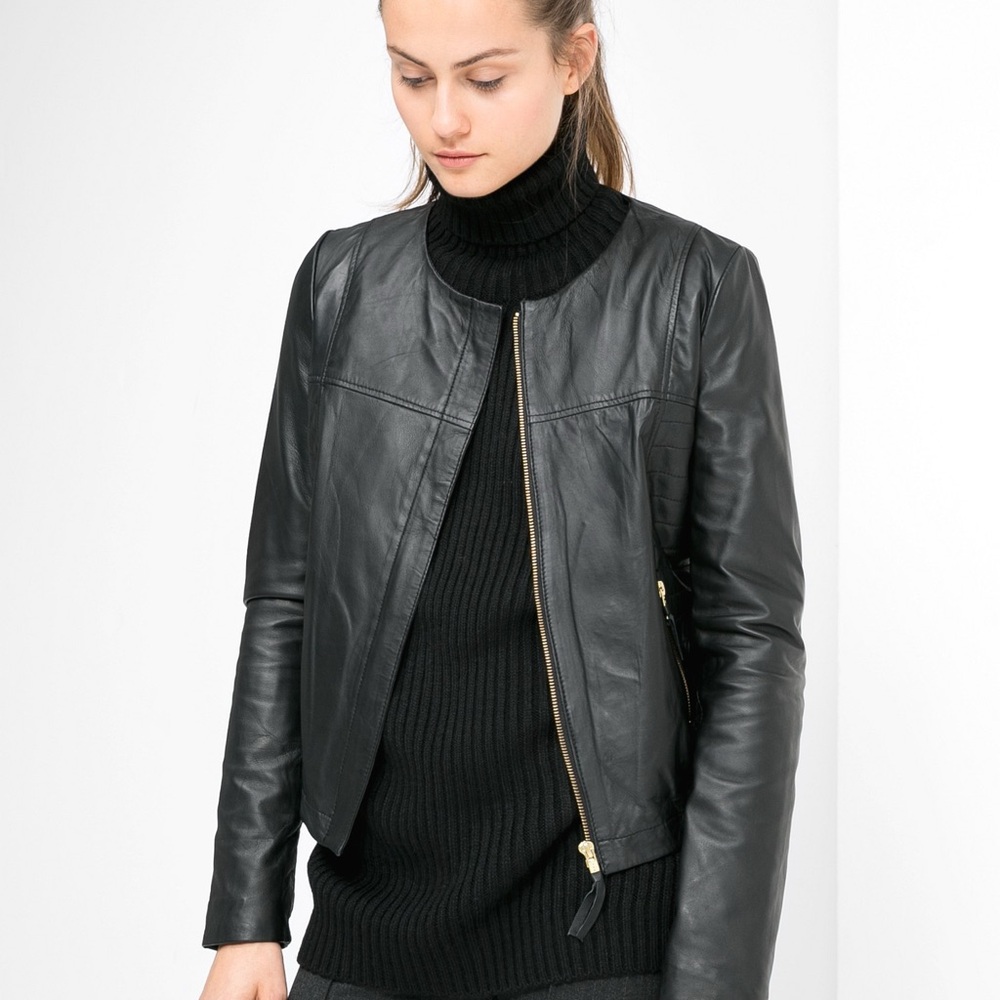 Mango Black Leather Moto Jacket